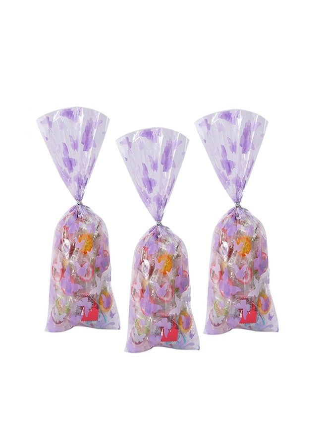 آر إس 50 كيس هدايا سيلوفان على شكل فراشات، أكياس حلوى بلاستيكية على شكل فراشات، أكياس هدايا على شكل فراشات مع 50 ربطة ملتوية لحفلات استقبال المولود الجديد وأعياد الميلاد ذات طابع الفراشات، ذهبي - Image 3